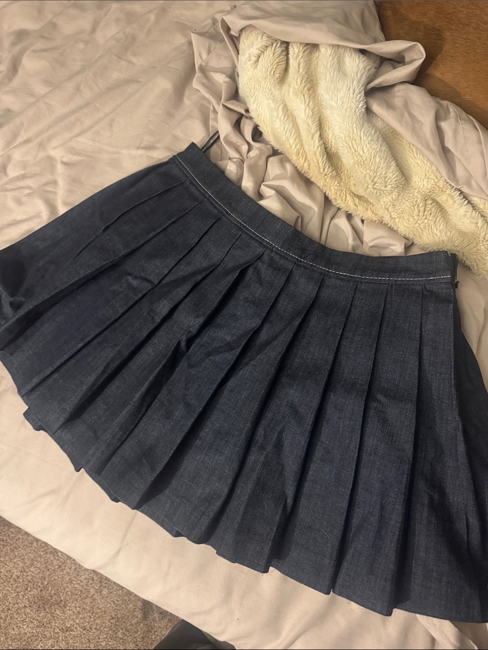 Zara Dark Blue Pleated Denim Skirt